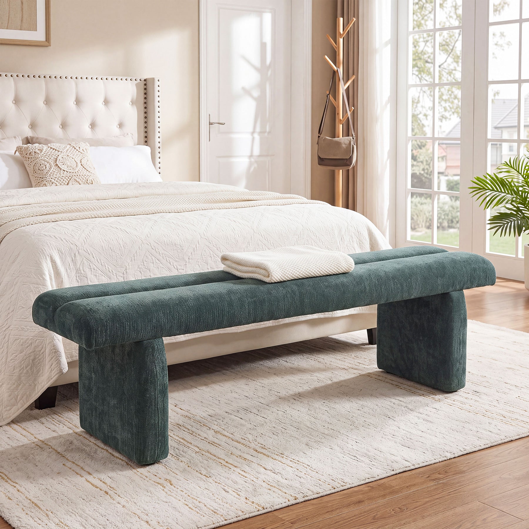 63" Upholstered Entryway Bench, Modern Shoe Bench End-of-Bed Bench for 2-3