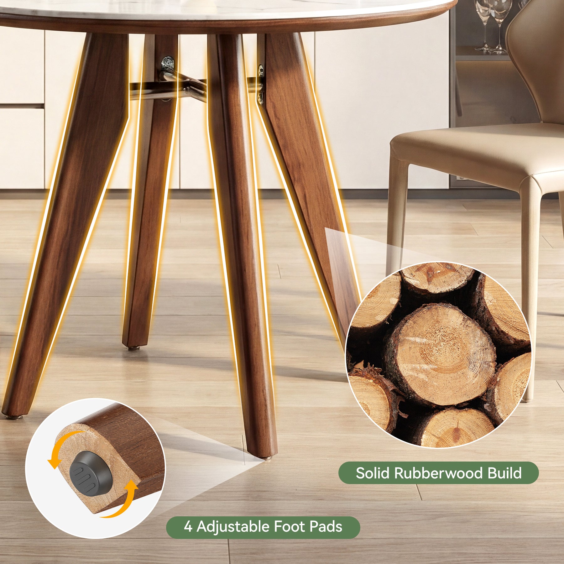 31.5" Round Dining Table, Modern Sintered Stone Kitchen Dinner Table