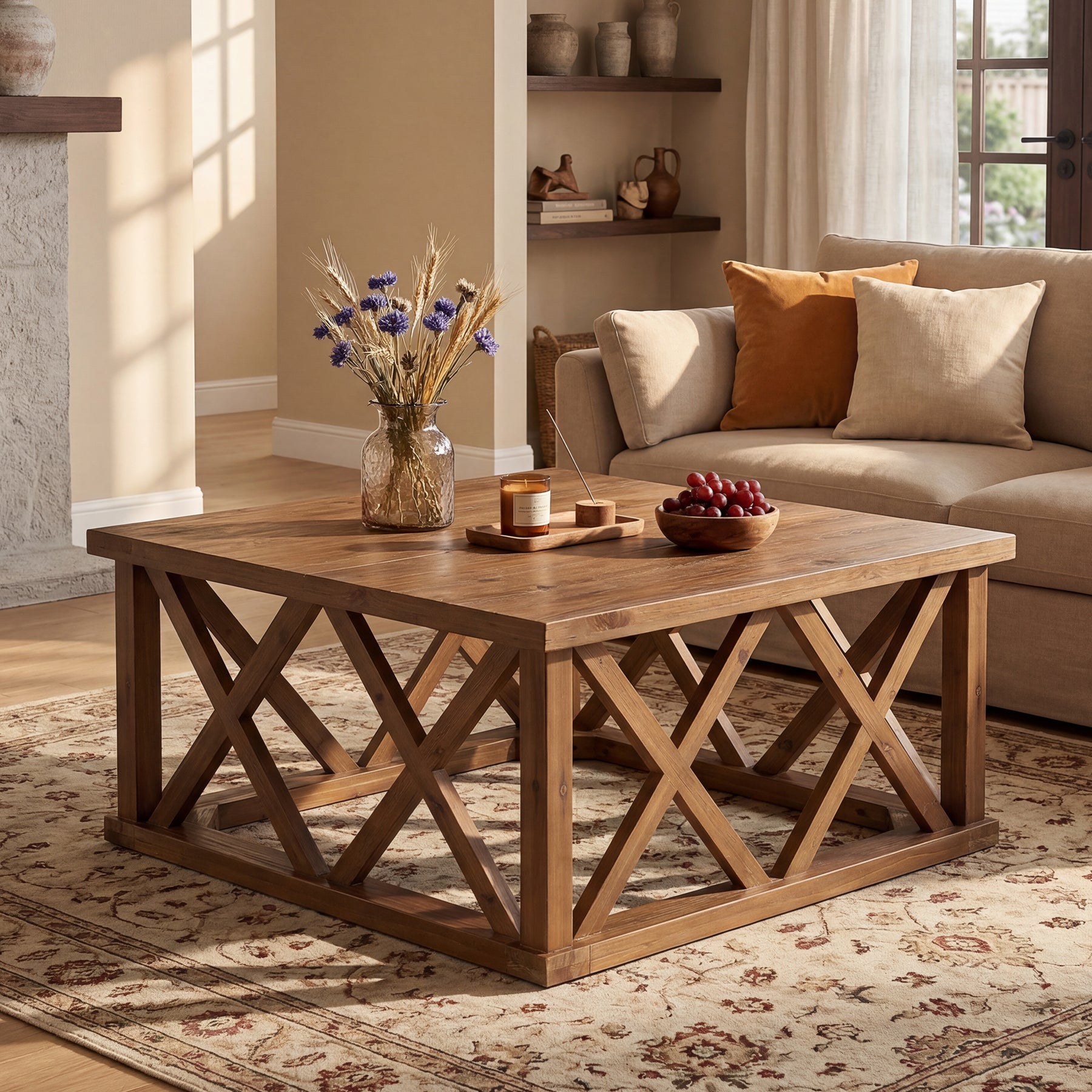 Tribesigns 39.37" Solid Wood Coffee Table, Square Farmhouse Table for Living Room