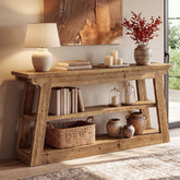 63" Console Table, 3-Tier Solid Wood Sofa Table Entryway Table for Hallway 3
