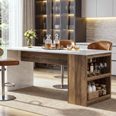 71" Bar Table, Farmhouse Counter Height Pub Table with Two Side Shelves for Bistro, Kitchen 3