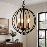 3-Light Chandelier, Industrial Metal Globe Pendant Light with Adjustable Hanging Height 3