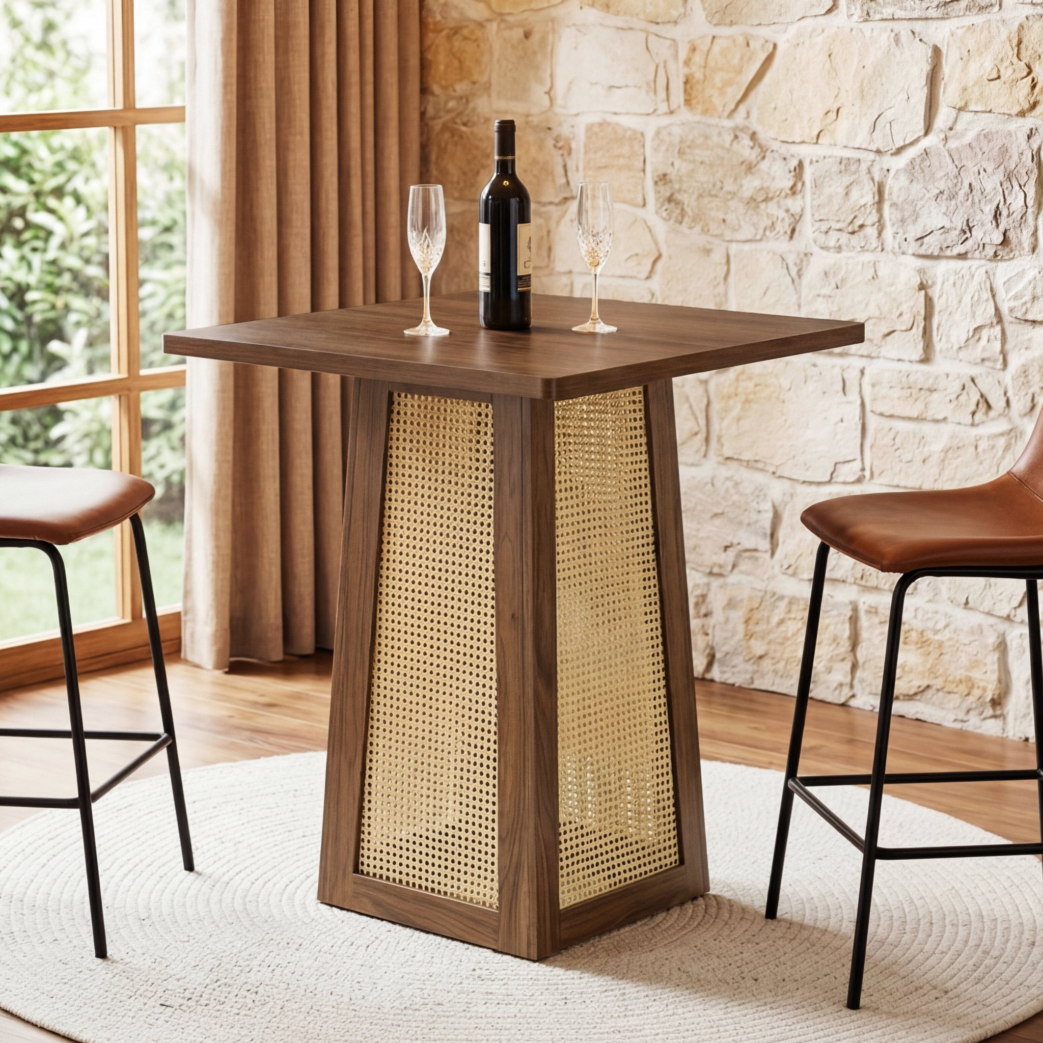 31.5" Square Bar Table for 2–4, Counter Height Pub Table with Pedestal Base for Home Bar