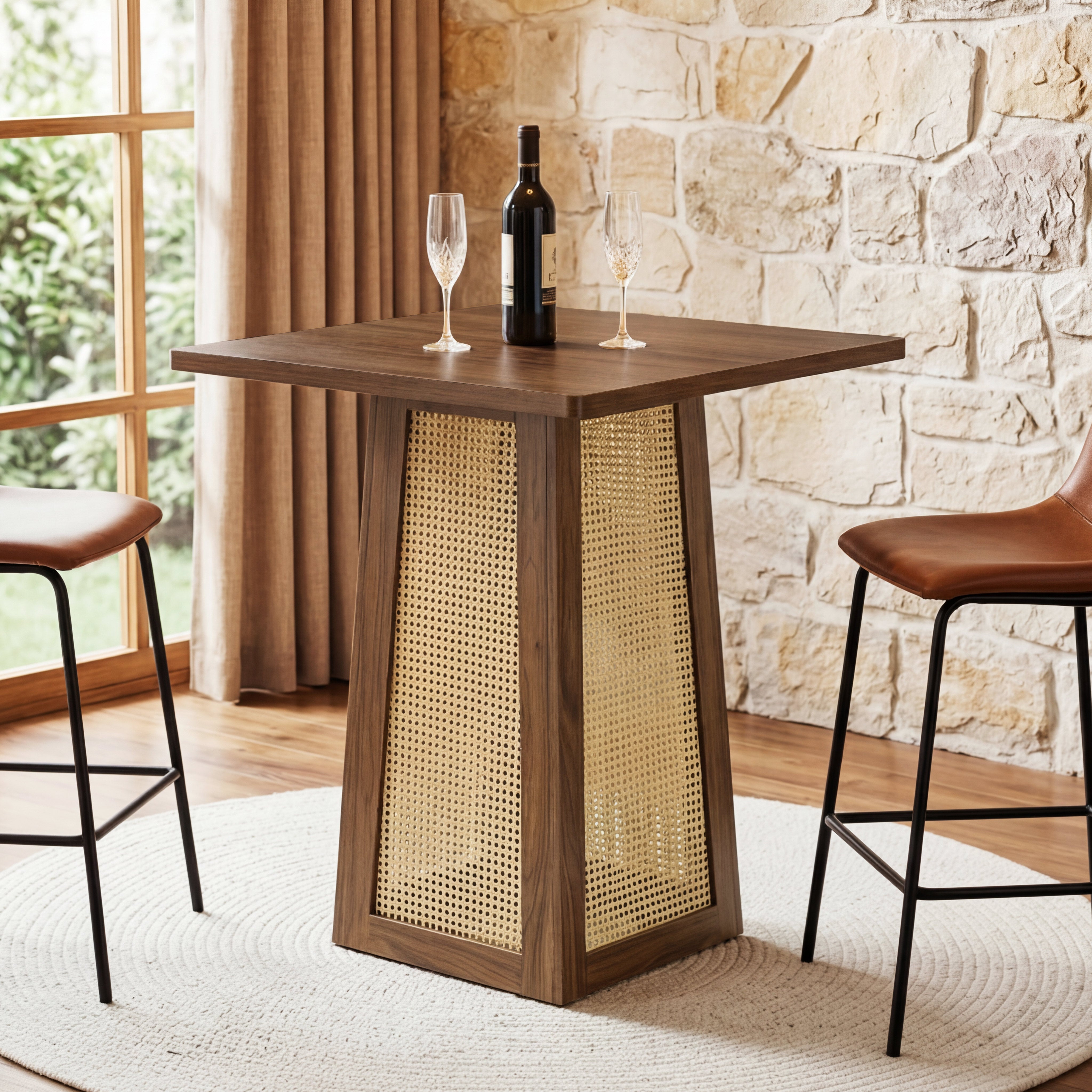 31.5" Square Bar Table for 2–4, Counter Height Pub Table with Pedestal Base for Home Bar
