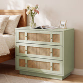 31.5" Rattan Nightstand, Oversized Bedside Table with 3 Drawers for Bedroom 3