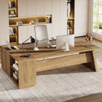 L-Shaped Executive Desk, 78" Office Desk with Drawers and Lateral File Cabinet