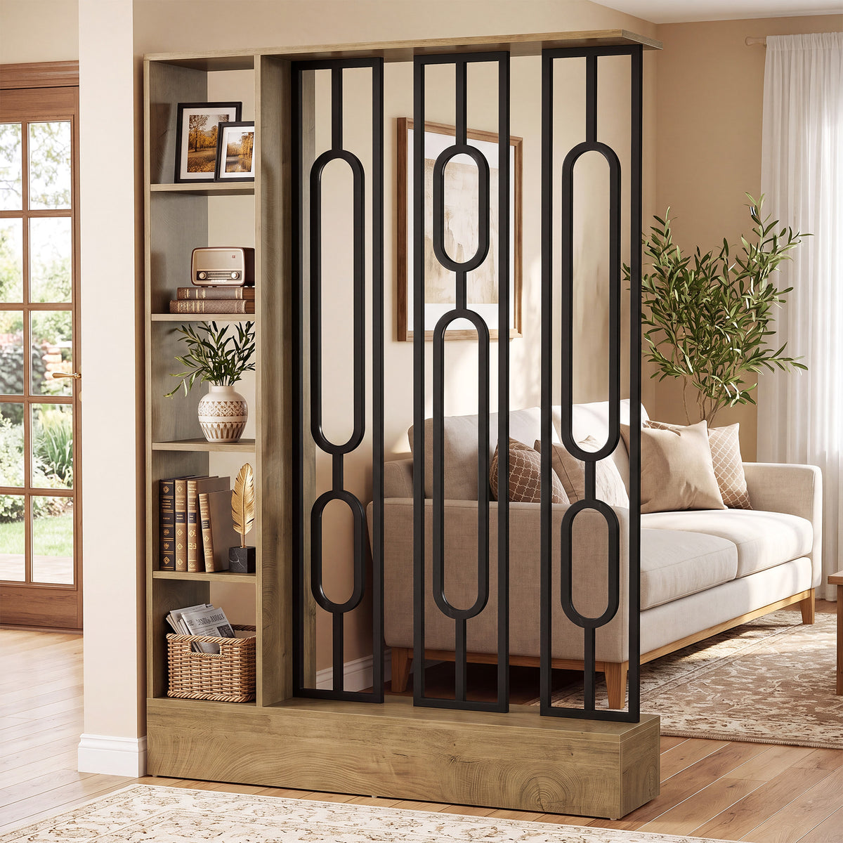 71" Room Divider with Open Storage Shelves, Freestanding Wall Partition Separation