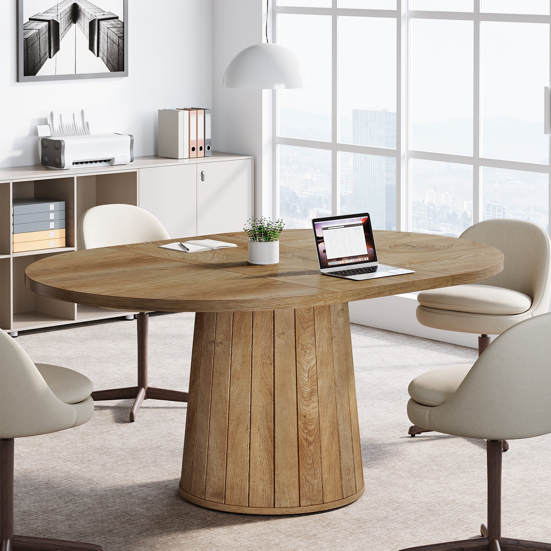55" Oval Meeting Table, Wood Conference Table For 6 People
