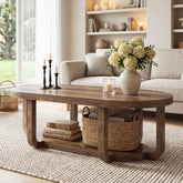 55-Inch Oval Coffee Table with 2-Tier Storage, Curved Leg Design for Living Room 3
