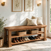 63" Rustic Solid Wood Entryway Bench, 3-Tier Shoe Storage, Reinforced Legs 3