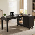 57" L - Shaped Corner Desk, Wood Computer Desk Study Writing Table with Cabinet Tribesigns