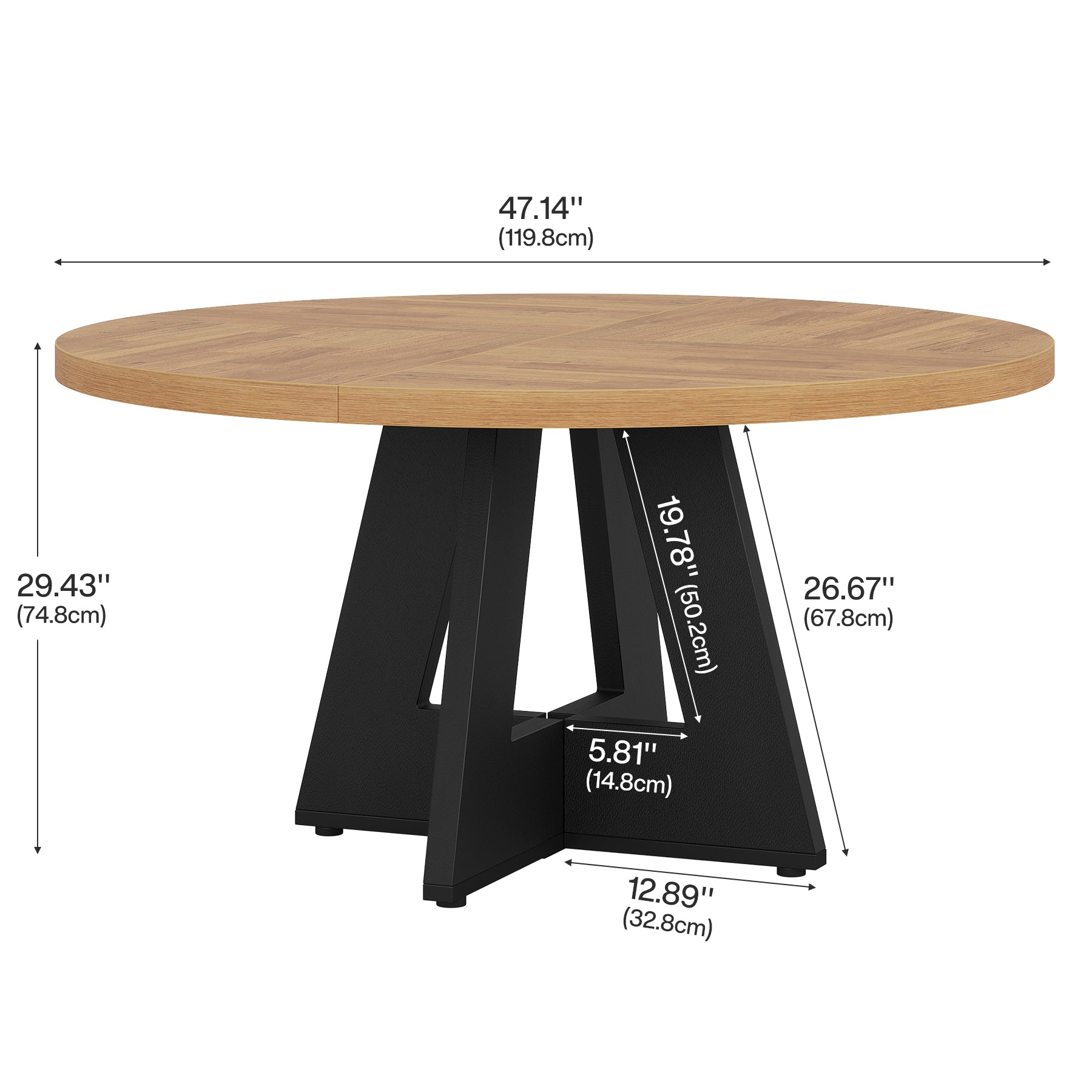 47" Round Farmhouse Dining Table for 4 People, Rustic Dining Room Table
