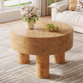31.5" Round Coffee Table, Modern Circle Center Tea Table with Burl Texture 3