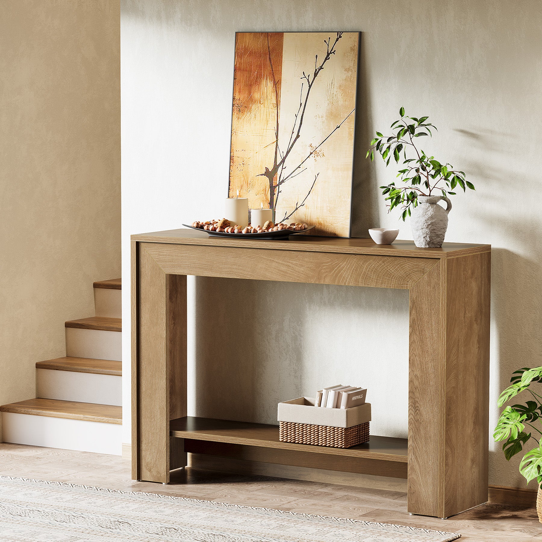 41.3" Console Table, Farmhouse Sofa Entryway Table with 2-Tier Open Storage