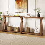79" Solid Wood Console Table, Narrow 2-Tier Entryway Table with Shelf