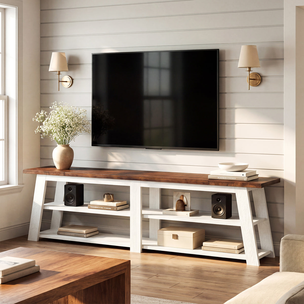 78.7" Solid Wood TV Stand Fits TVs up to 85", 3-Tier Entertainment Center for Living Room
