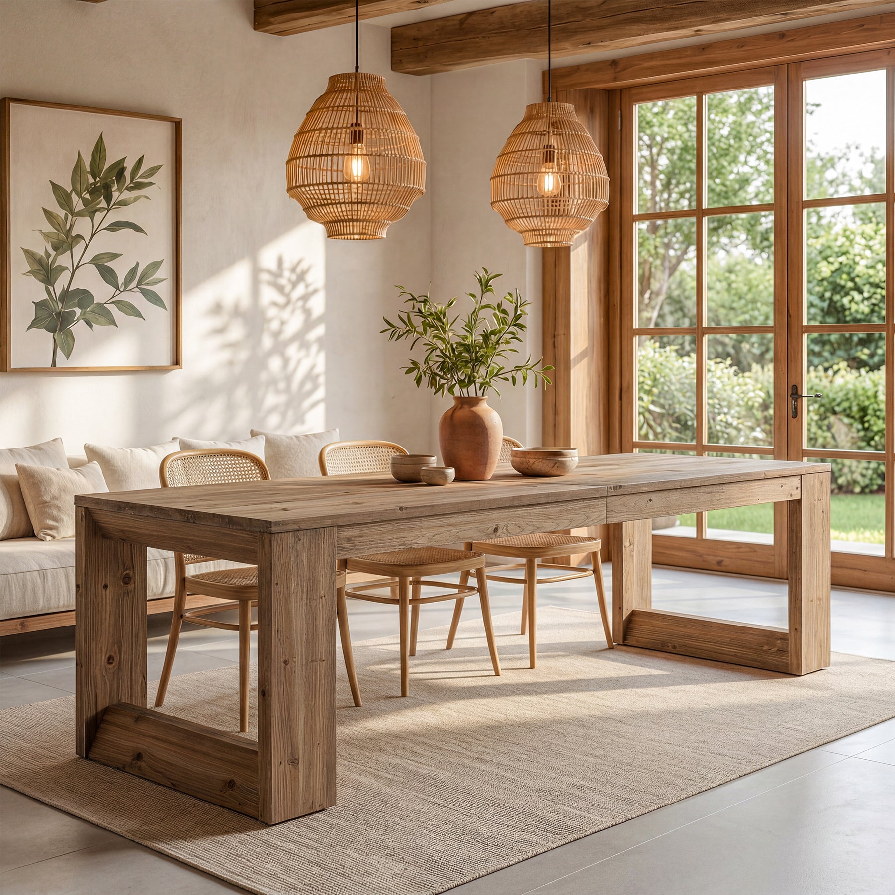 Solid Wood Dining Table, 86.6" Rectangular Kitchen Table for 8-10 People