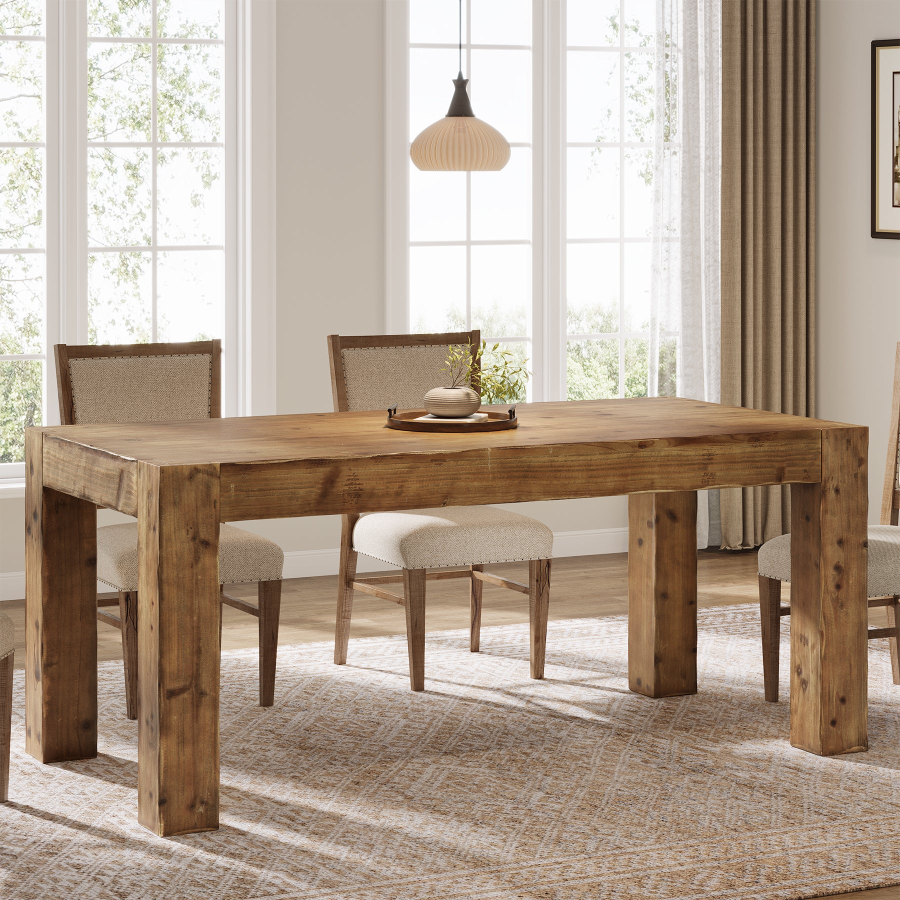 63" Dining Table, Solid Wood Dinner Kitchen Table For 4 To 6