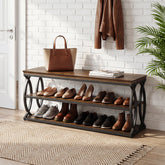 Shoe Storage Bench with 3-Tier Rack, Industrial Wooden Shoe Organizer for Hallway Living Room Closet 3