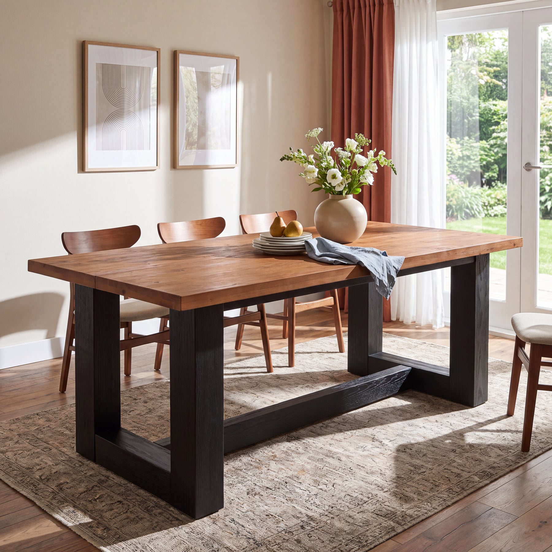 63" Rectangle Dining Table, Solid Wood Kitchen Table with Heavy-Duty Legs for 6 People