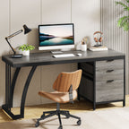 Industrial Computer Desk, 59" Study Desk with Reversible Drawer Cabinet