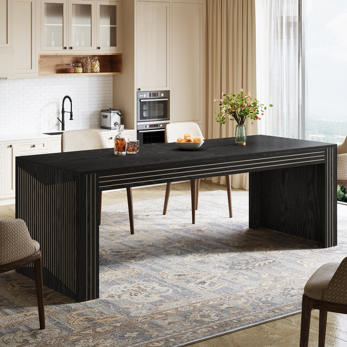 78.7" Rectangular Dining Table, Farmhouse Kitchen Dinner Table for 6-8
