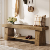 63" Entryway Bench with Storage Shelf, 2-Tier Hallway Shoe Bench 3