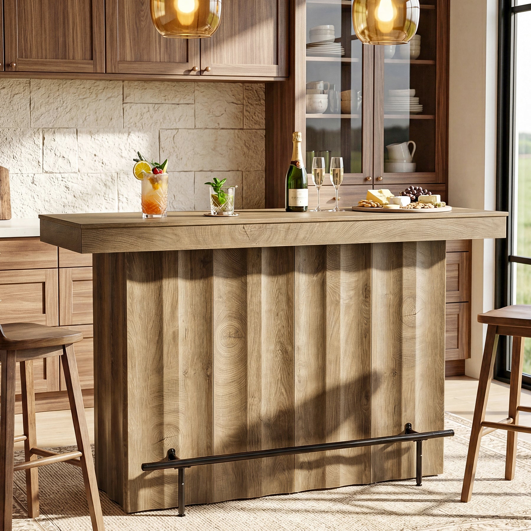 63" Bar Table, 2-Tier Bar Unit Counter Height Pub Table with Storage Shelves