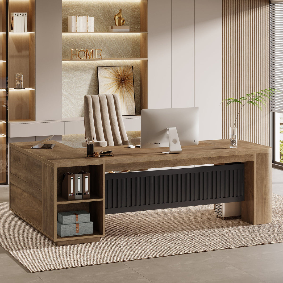 78" L-Shaped Executive Desk with File Cabinet, Corner Computer Desk for Home Office