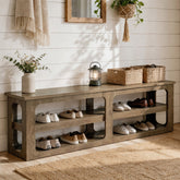 70.87” Entryway with 3-Tier Storage Shelves, Farmhouse Shoe Bench for Hallway 3