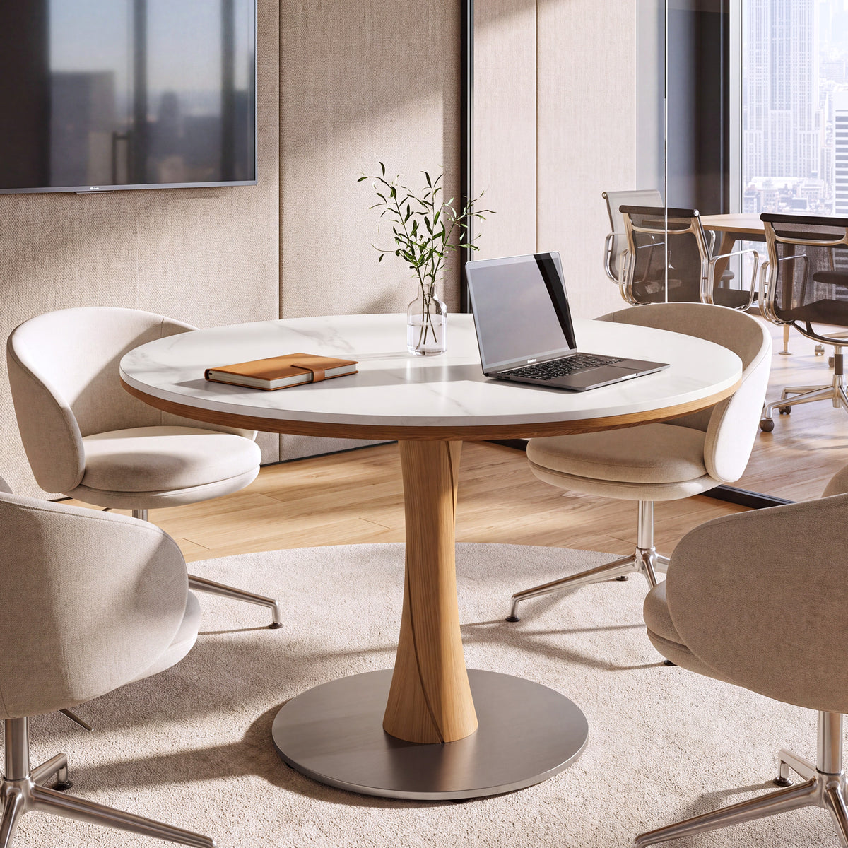 35" Round Conference Table with Sintered Stone Top, Meeting Table