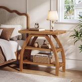 23.6" Solid Wood Nightstand with 3-Tier Shelf, Narrow Bedside Table with Arched Legs 3