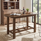 63" Solid Wood Bar Table, Oval Counter Height Pub Table with Footrest 3