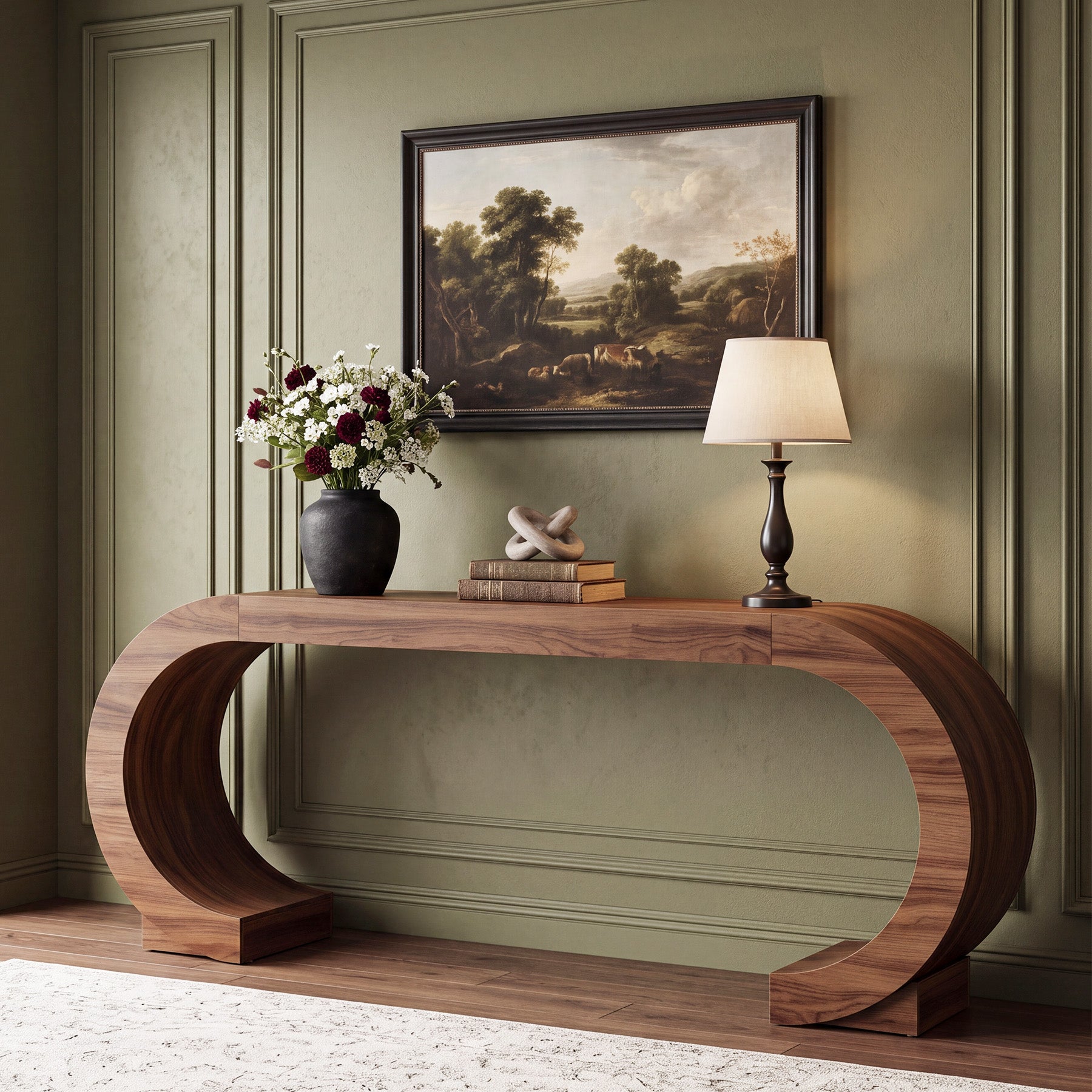 79" Console Table, Arched Entryway Table Sofa Table with Curved Pedestal