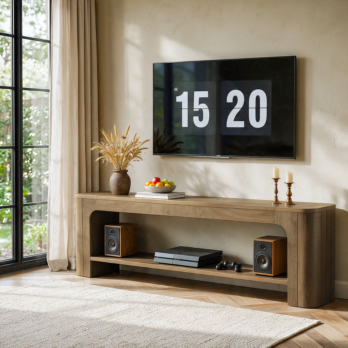 78.7" TV Stand for TVs Up to 80", Rustic Entertainment Center with  Open Shelf for Living Room