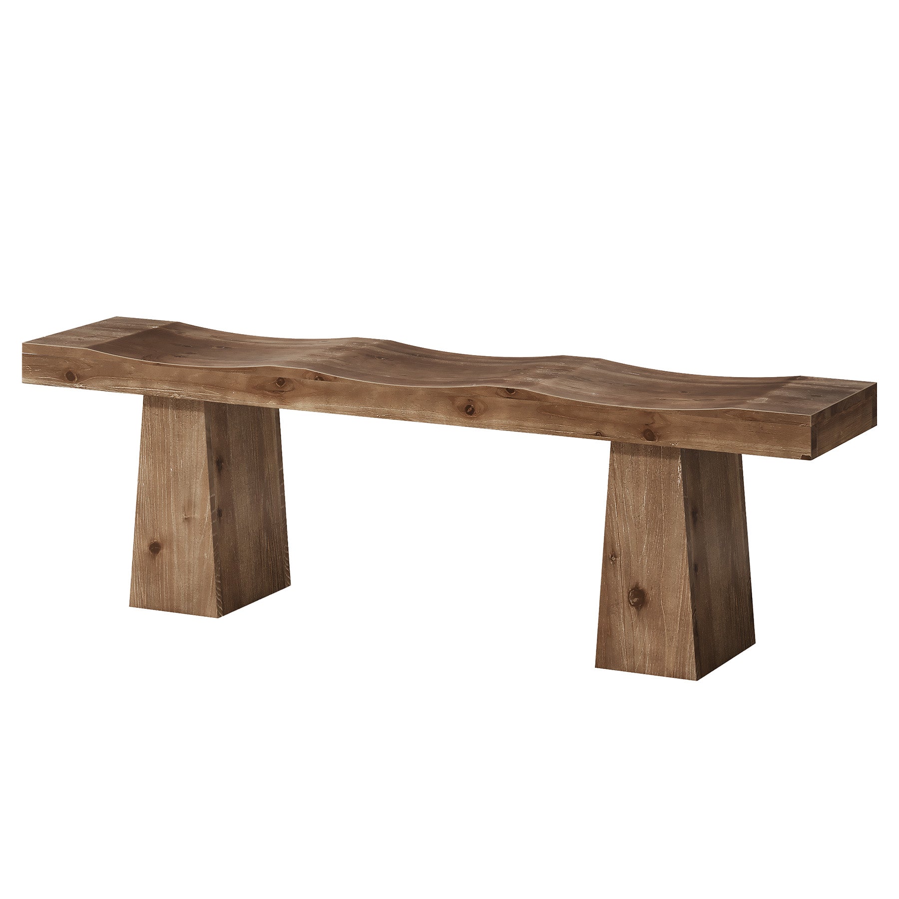 Solid Wood Entryway Bench, 59" End of Bed Bench with Wavy Edges Design