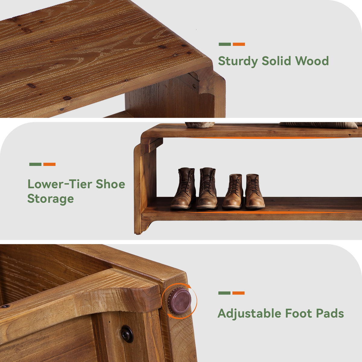 55.12" Solid Wood Entryway Shoe Bench with Storage, Farmhouse Storage Bench for Hallway
