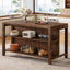59" Farmhouse Kitchen Island, Solid Wood Dining Prep Table With 2 Open Storage Shelves