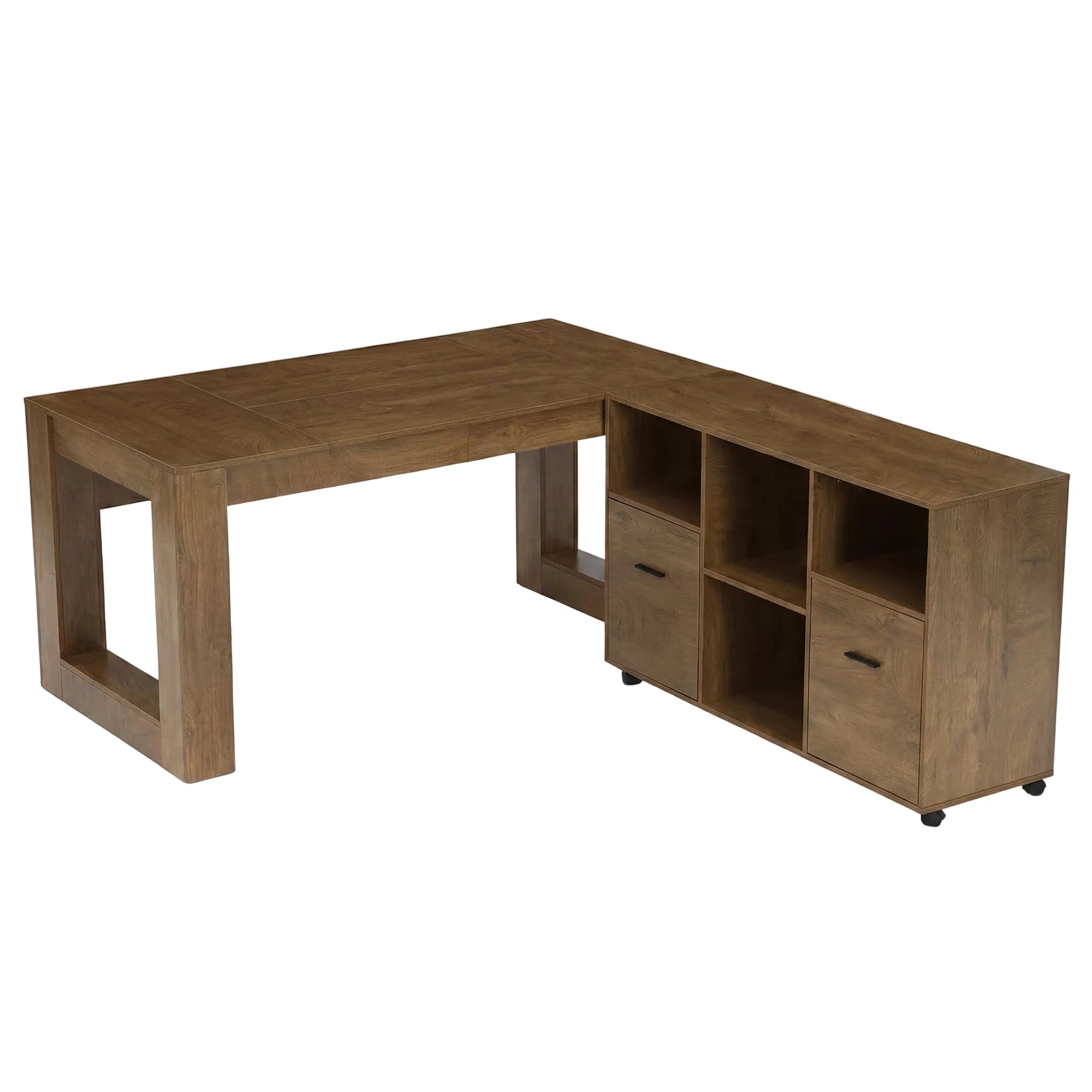 63" Executive Home Office Set,  L-Shaped Desk with Storage Shelves & Drawers