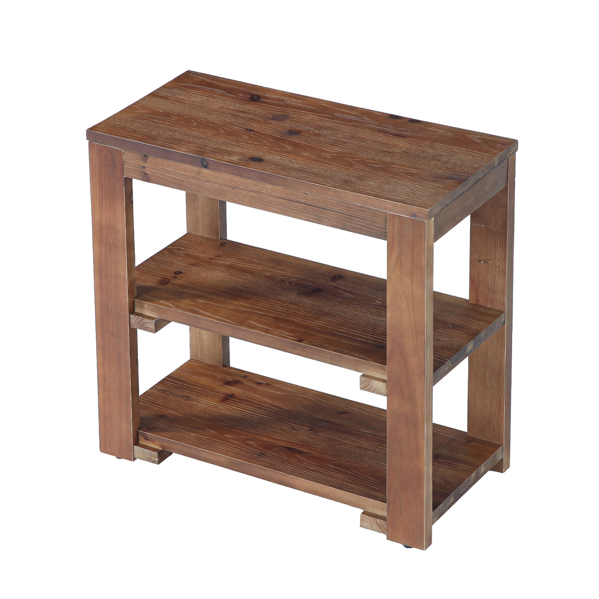 Farmhouse Solid Wood Side Table, 3-Tier Rectangular End Table with Storage