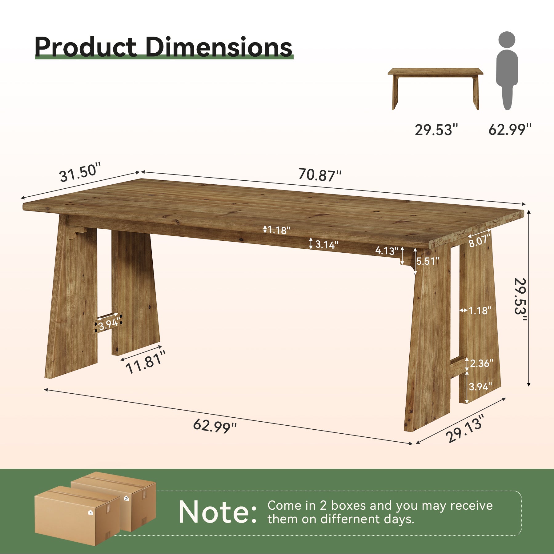 70.8" Conference Table, Wood Meeting Table with Reinforced Legs for 6-8