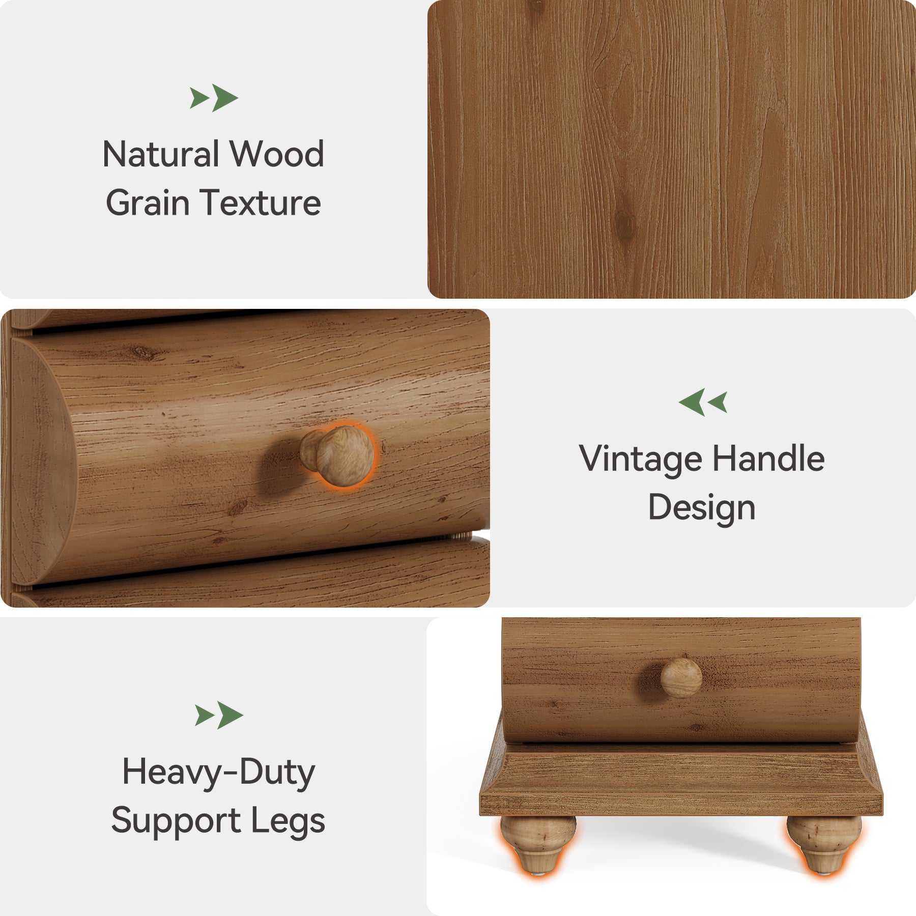 Solid Wood End Table with 3 Drawers, Narrow Side Table with Storage