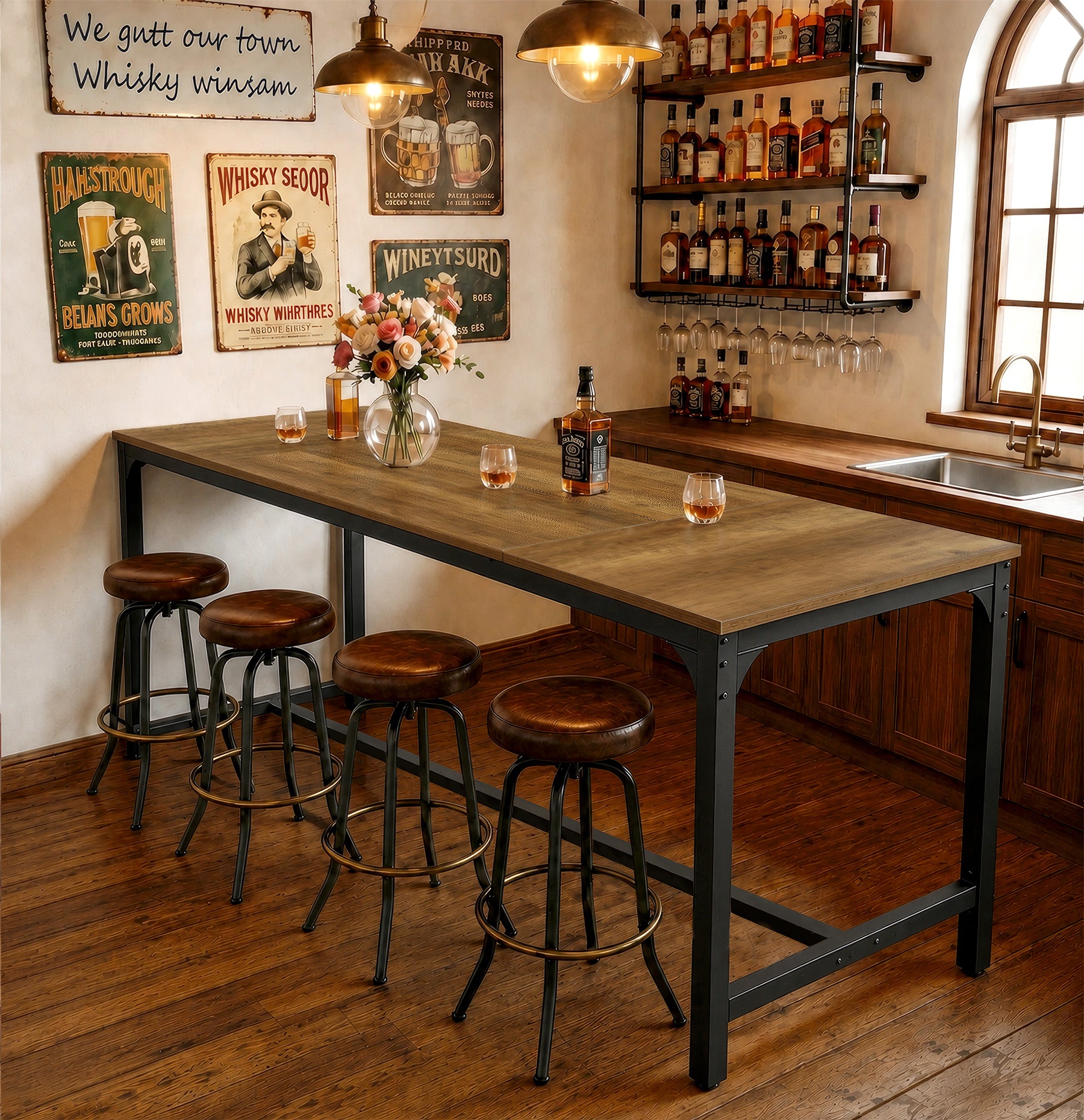 70.9" Long Industrial Bar Table, Rectangular Counter Height Pub Table for Kitchen Home Bar
