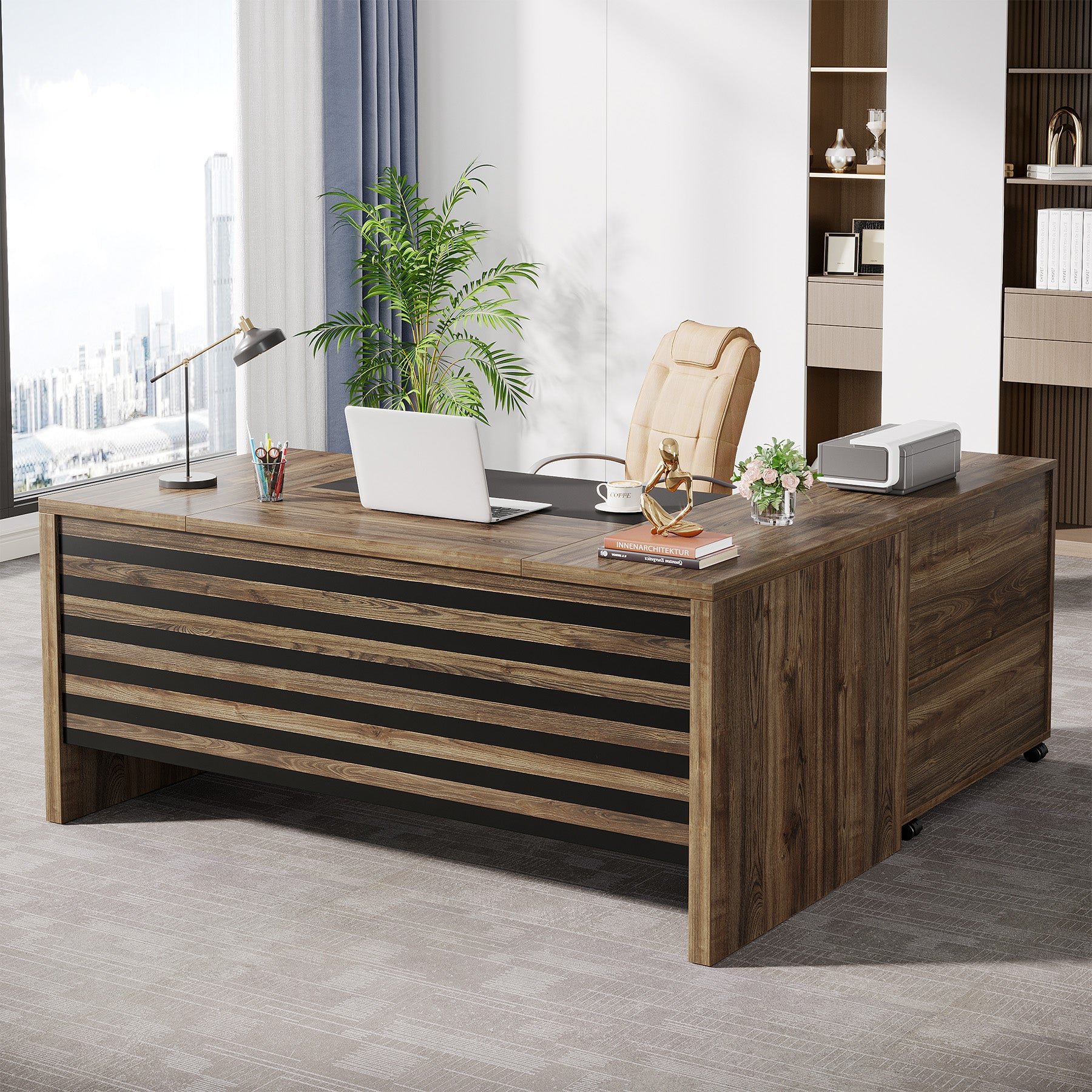 66.2" L-Shaped Executive Desk - Thumbnail 4