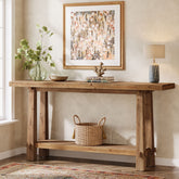 63" Solid Wood Console Table with Shelf, Farmhouse Narrow Entryway & Sofa Table for Hallway or Behind Couch 3