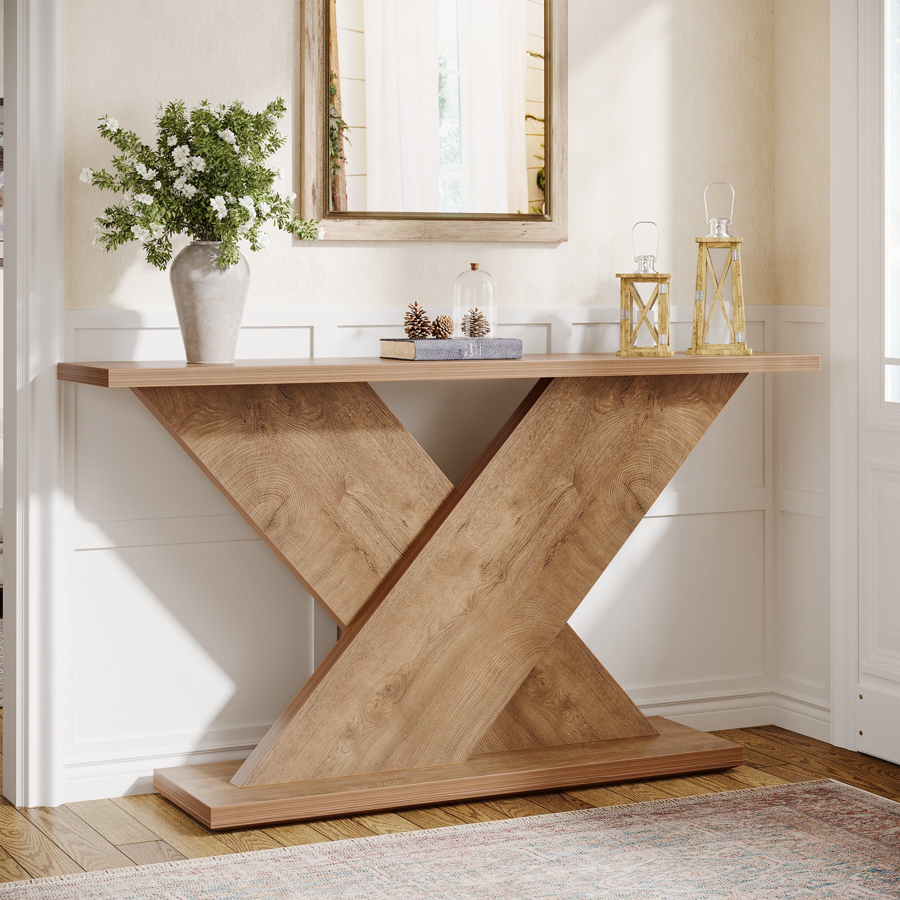 63" Console Table, Farmhouse Entryway Sofa Table with X-Shaped Base