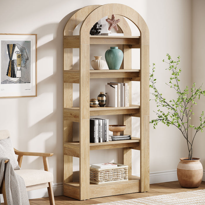 5-Tier Bookshelf, Wooden Bookcase Display Shelf with Arch-Shape