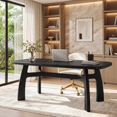 Tribesigns 63-Inch Computer Desk, Solid Wood Office Desk with Boat-Shaped Top for Home Office 3
