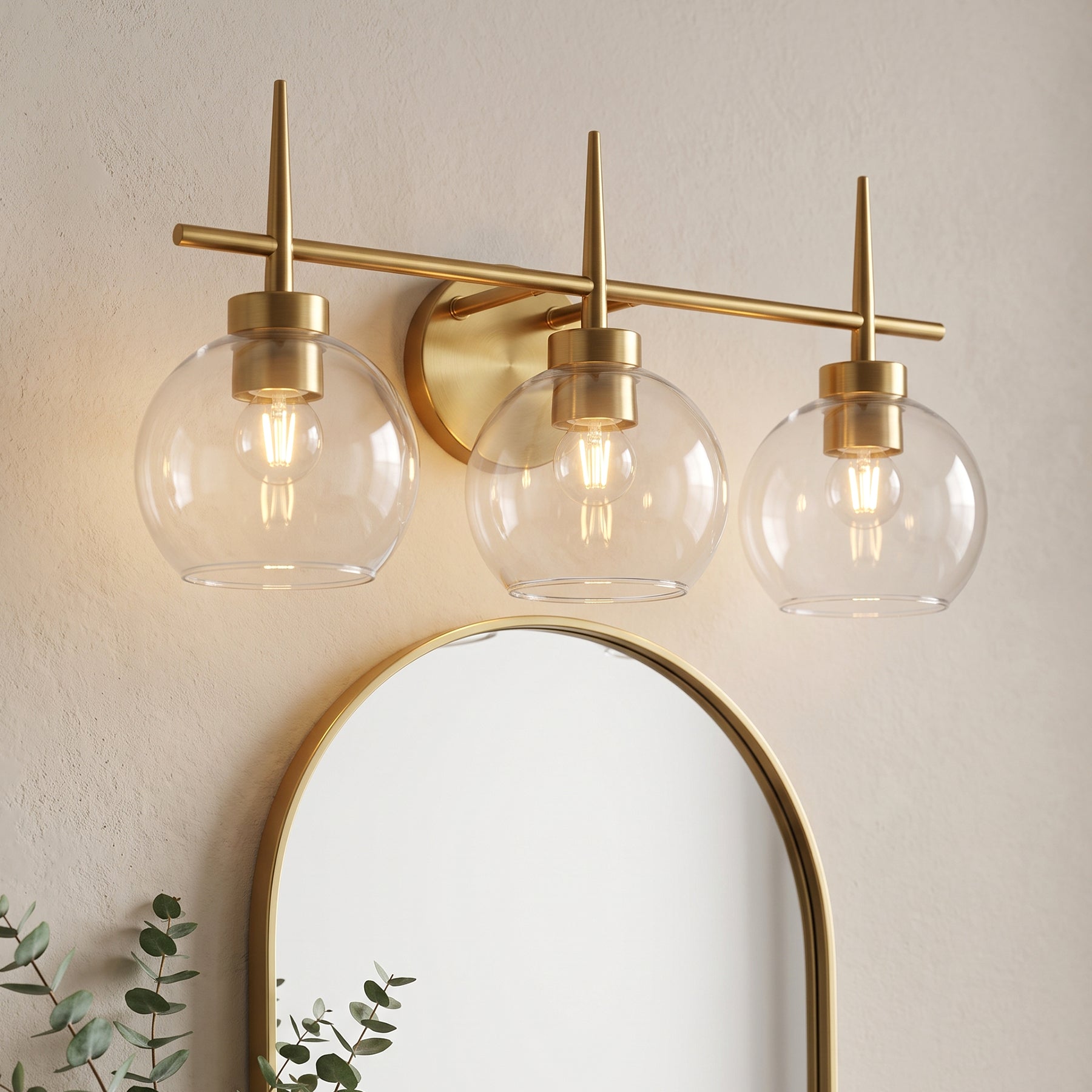 3-Light Bathroom Vanity Light, Modern Brass Finish Wall Sconce Fixture Over Mirror