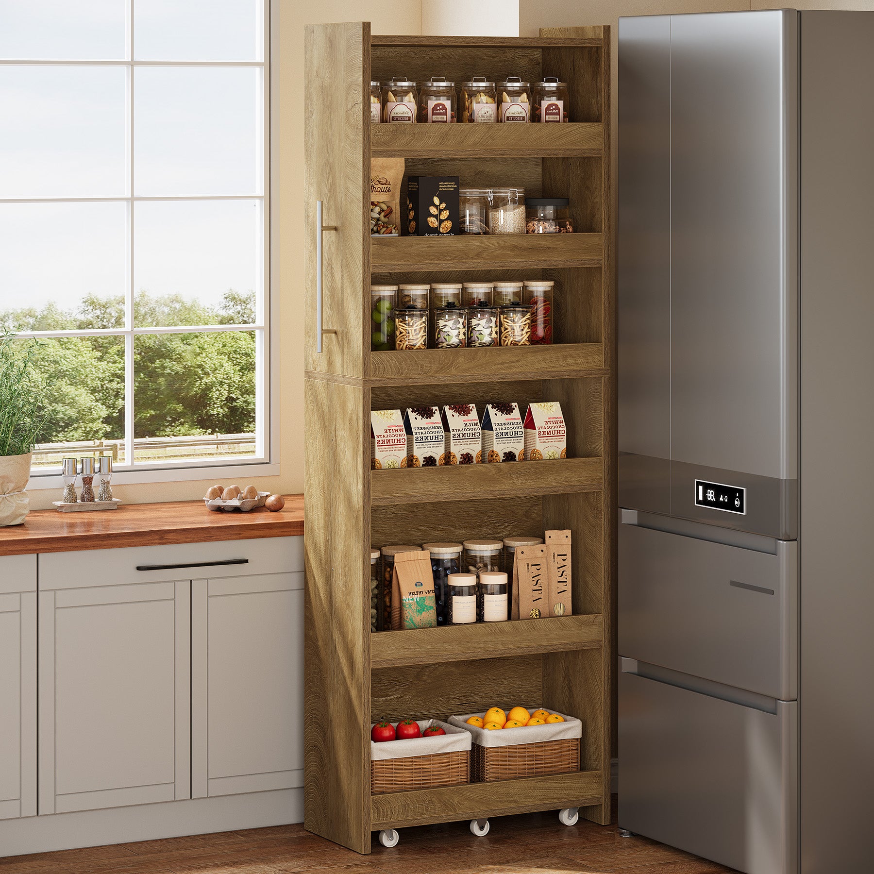 72.83" Slim Storage Cart with Wheels, 6-Tier Narrow Rolling Utility Pantry Cart for Kitchen